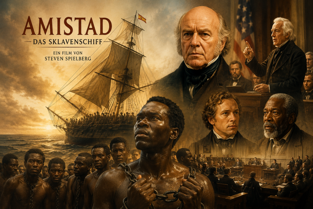 Historisch inspirierte Illustration des Segelschiffs La Amistad zum Film Amistad – Das Sklavenschiff (1997).