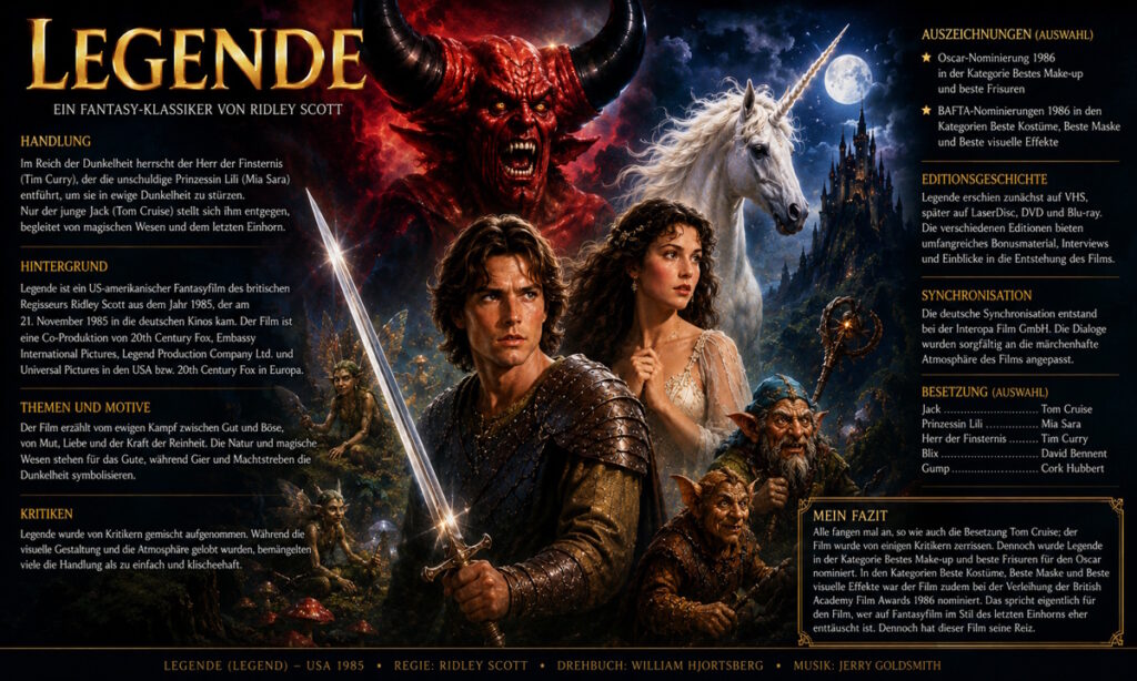 Fan-Bild zum Fantasyfilm Legende (1985) mit Tom Cruise und Tim Curry.