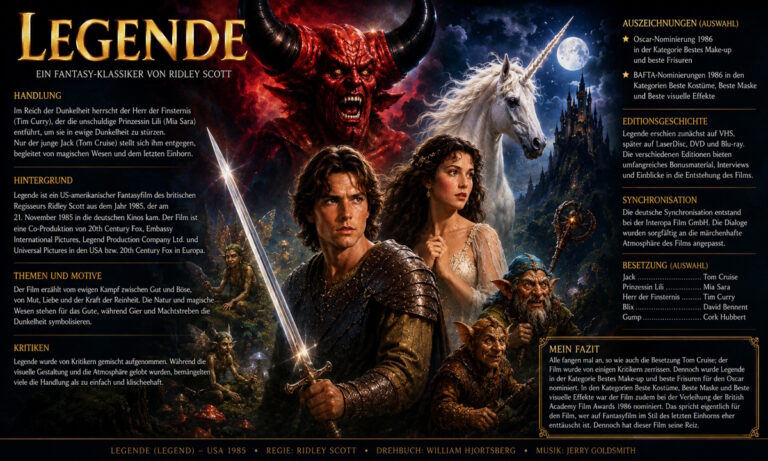 Fan-Bild zum Fantasyfilm Legende (1985) mit Tom Cruise und Tim Curry.