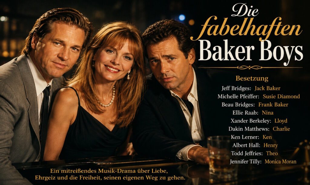 Fan-Bild zum Musikfilm Die fabelhaften Baker Boys (1989) mit Michelle Pfeiffer als Susie Diamond sowie Jeff und Beau Bridges.
