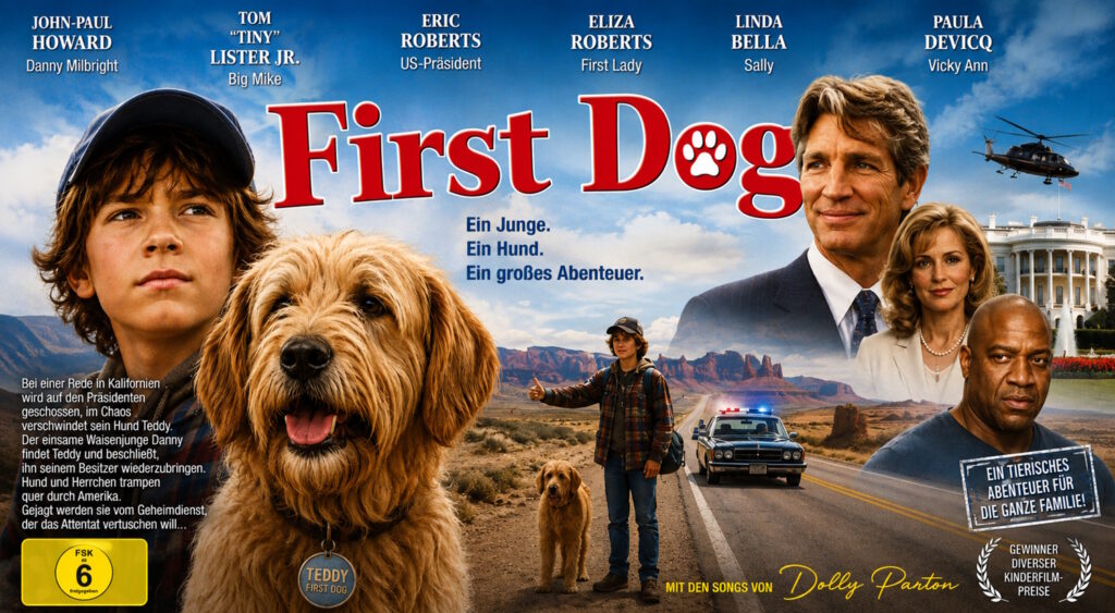 Danny und Teddy, der Hund des US-Präsidenten, erleben im Familienfilm First Dog – Zurück nach Hause ein spannendes Abenteuer quer durch die USA.