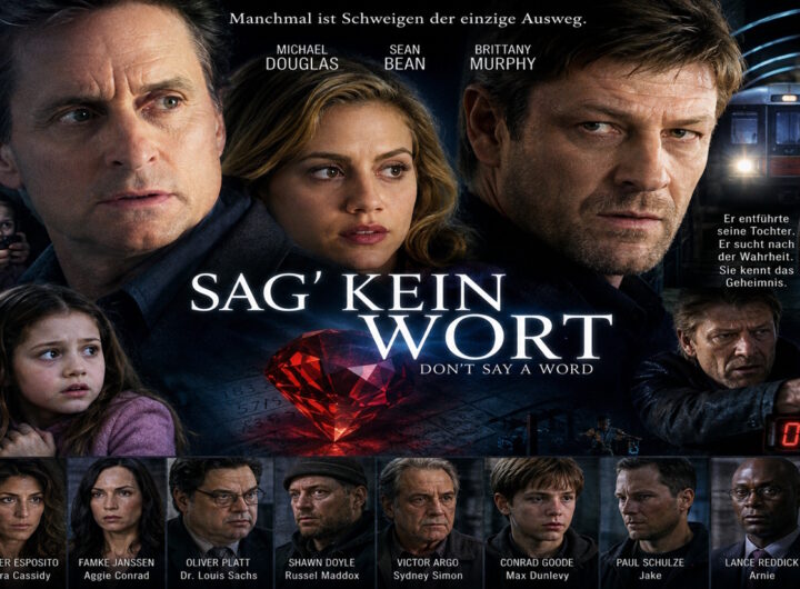 KI-generiertes Fan-Poster zum Psychothriller „Sag’ kein Wort“ (2001) mit Michael Douglas, Sean Bean und Brittany Murphy.