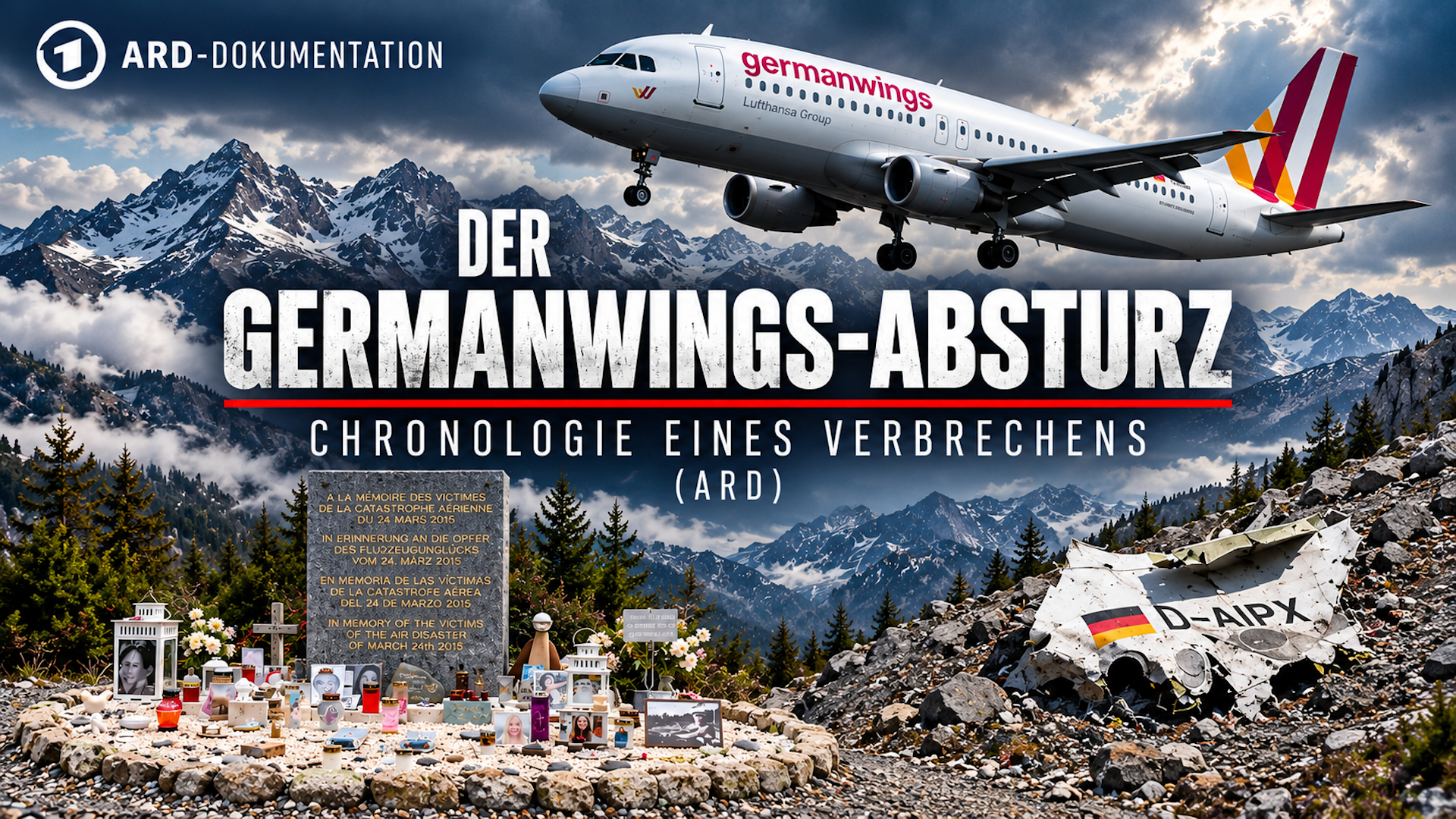 Bildcollage zur ARD-Dokumentation Der Germanwings-Absturz – Chronologie eines Verbrechens